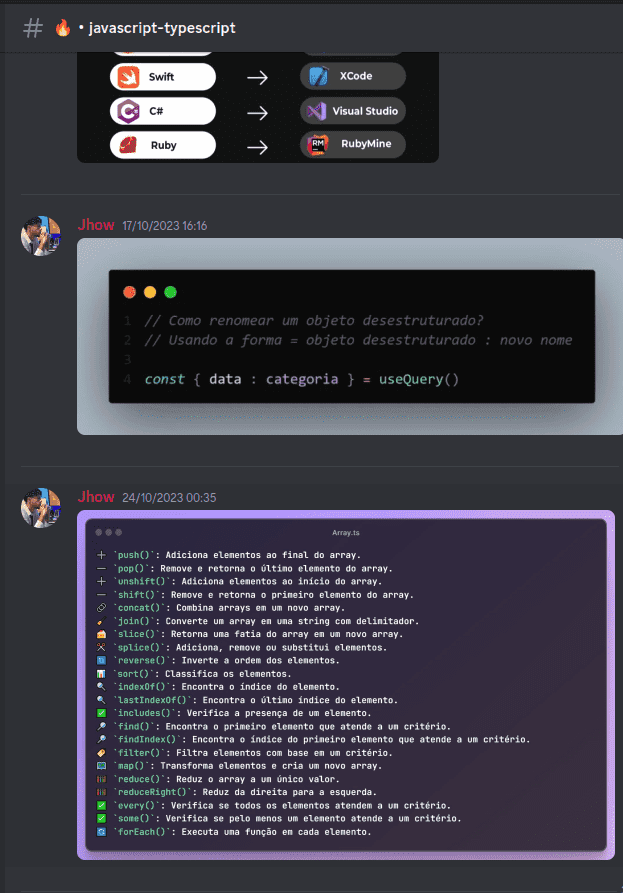 imagem de dicas de javascript no Discord