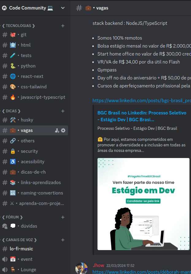 imagem de vagas do Discord